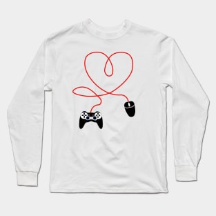 Video Gamer Valentines Day T-Shirt With Controller and mouse Heart Long Sleeve T-Shirt